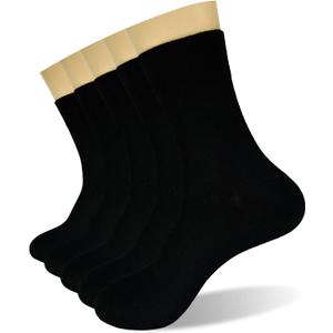 Ait fish Men's Loose Cuff 100% Cotton Crew Socks Lightweight Plain Dress Socks Black 5 Pairs, Men Shoe Size 6-10