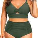 Daci Plus Size Two Piece Swimsuits - Women High Waisted Bikini Tummy Control Bathing Suits Knot Twist Swimwear 2025, 16 W