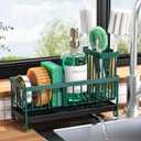 Cisily Sponge Holder for Kitchen Sink, Sink Caddy Organizer with High Brush Holder, Kitchen Countertop Organizers and Storage Essentials, Rustproof 304 Stainless Steel (Dark Green, 9.25)