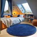 ONASAR Navy Blue Round Area Rug 4ft, Soft Bedroom Circle Rugs Floor Mat for Kids Girls Boys Teen Room, Fluffy Plush Shaggy Carpet for Baby Nursery Living Room Playroom Dorm Home Decor