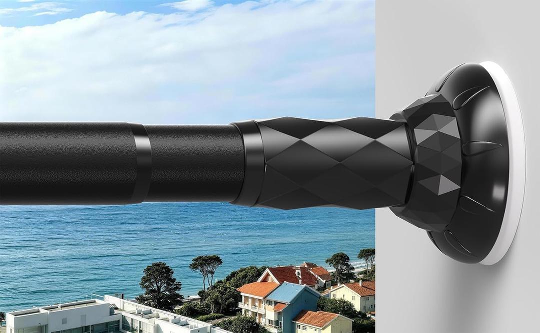 Tension Curtain Rod No Drilling, Extra Long 45-177 Inch, Black