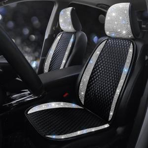 Bling Crystal Rhinestones Car Front Seat Covers for Womens Shining Diamond Seat Protectors, Anti-Slip Bottom Seat Cushion Covers for Auto Universal Fit Interior Accessories White 2Seats