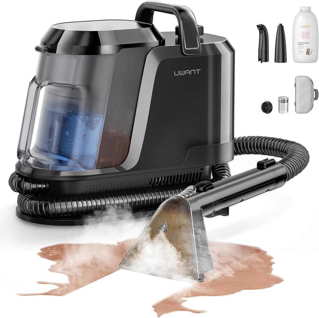 Uwant Carpet Cleaner Machine with Steam&Hot&Cold Water System 18Kpa Powerful Suction Upholstery Cleaner Machine with Textile Cleaner for Pets, Carpet Steam Cleaner with Specialty Tools for Cars (Americano-Textile Solution)