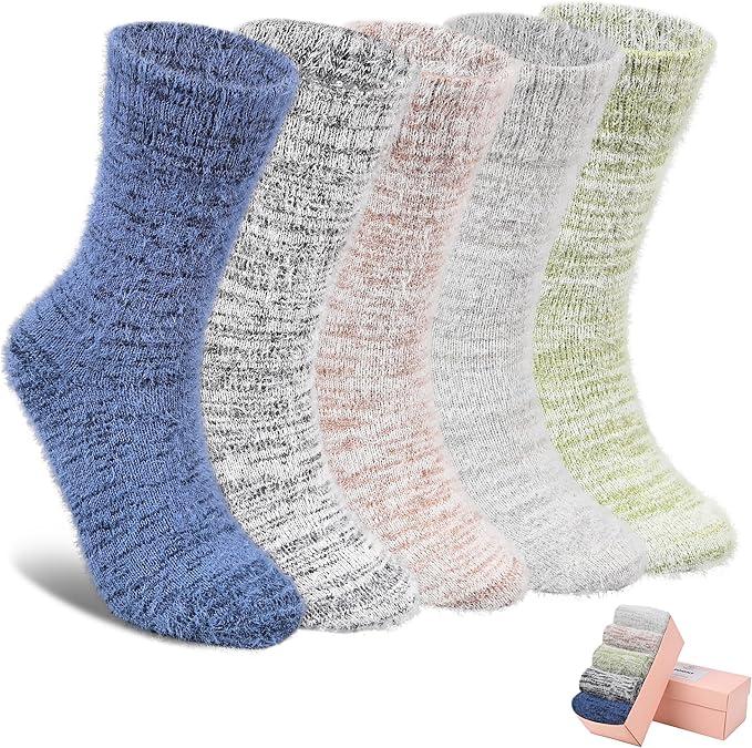 5 Pairs Fuzzy Soft Cozy Comfortable Socks for Women, Casual Sleep Comfy Socks, Perfect Warm Winter Gifts for Women Size 5-9
