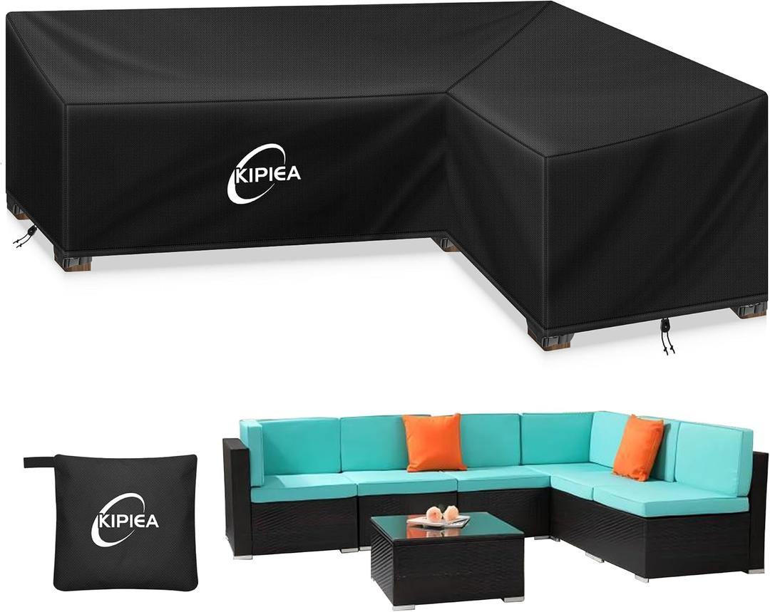 Kipiea Patio L-Shaped Sectional Sofa Cover, 420D Heavy-Duty Oxford Fabric Outdoor Sectional Cover with 6 Windproof Buckles, Anti UV and No Tears, No Fading (114Lx88Lx33.5Dx31H/24H inch)