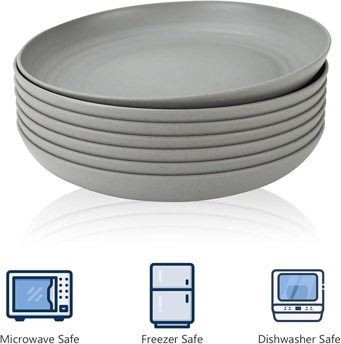 Kitchen Flat Plates, Set of 11, Two Colors, 9.5" Grey