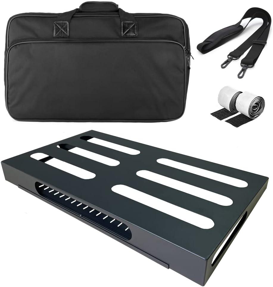 22" x 12.5" Guitar Pedal Board with Power Supply Tray, Carry Bag & Mounting Tapes Included (Black, SPB-22S)