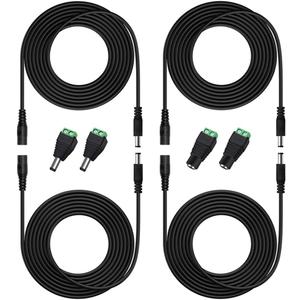 4PCS 10FT(3m) 12V DC Power Extension Cable with Power Jack Adapter Connectors(2 x Male + 2 x Female) 5.5mm x 2.1mm DC Power Adapter Extension Cord and Cable Wire Ends Plug HE016-4
