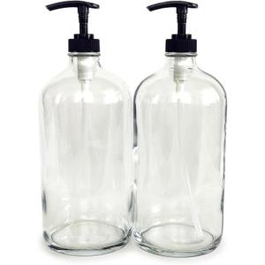 Vivaplex, 2, Large, 32 oz, Empty, Clear Glass Bottles with Black Lotion Pumps