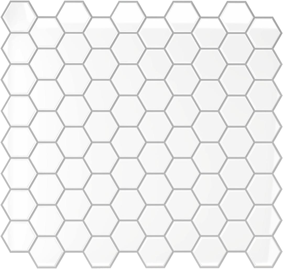 VEELIKE 12-Sheet White Hexagon Tile Peel and Stick Backsplash for Kitchen Backsplash Tiles Peel and Stick Waterproof Self Adhesive Back Splashes Stick on Tiles for Kitchen Bathroom Removable 12''x12''