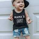 Toddler Baby Boys Summer Outfit Set Sleeveless Vest Mama's Boy Embroidery Clothes Tank Tops with Ripped Denim Shorts