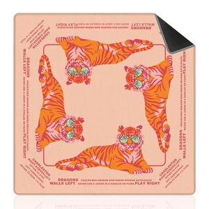 Preppy Pink and Orange Tiger Mahjong Mat with Rules for Table 31.5 X 31.5 in, Mahjong Gifts for Women, Pink and Orange Home Decor Anti-Slip Table Cover Tablecloth (Orange)
