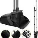 Upgraded Broom and Dustpan Set, 55" Long Handle Black Large Broom with Dustpan Combo SetSelf Cleaning Dustpan for Lobby Kitchen Office Restaurant