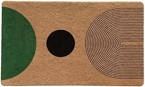 Luvadian Mid Century Modern Boho Door Mat - Boho Welcome Mat, Modern Green and Black Indoor/Outdoor Entrance Mat, 17x30 Inch