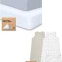 Keababies Pack and Play Sheets Fitted, 2-Pack Mini Crib Sheets and 2-Pack Sleep Sacks, 100% Cotton - Fitted Crib Sheet for Pack and Play Mattress - Wearable Blanket Baby Sleeping Sack, Swaddle Sack