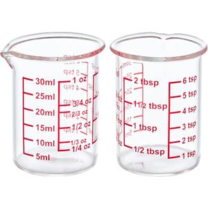 High Borosilicate Glass Measuring Cup with V-Shaped Spout, 30ml (1oz) | Pack of 2  Precision Glass Measuring Cup for Kitchen & Bar