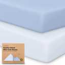 2-Pack Mini Crib Sheets Fitted - 38x26 Pack N Play Sheets for Pack and Play Mattress, Organic Cotton, Soft & Breathable Playard Bedding, Neutral Mini Toddler Bed Cover for Boys, Girls (Blue Flax)