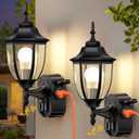 2 Pack Porch Lights with Outlet, Motion Sensor Outdoor Lights, Updated Dusk to Dawn Exterior Lighting Fixtures, Waterproof Anti-Rust Aluminum Outside Light for House Entryway Garage, Black
