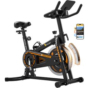 OWLSKY Exercise Bike with APP, Indoor Cycling Bike, 300 lbs Capacity Quiet Stationary Bike for Home Gym Cardio Workout, Adjustable Seat & Tablet Holder (Orange)