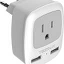 TESSAN European Travel Plug Adapter, Europe Power Adaptor with 2 USB Ports, International Type C Outlet Charger for US to Most of EU Iceland Spain Italy France Germany (2.6*2.8*2.3 inch)