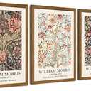 Krtoni 3PCS Framed William Morris Wall Art, Rustic Farmhouse Floral Wall Decor, Vintage Flower Plants Aesthetic Paintings, Flower Botanical Art Prints for Living Room Bedroom Bathroom 12W x 16H