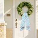 Spring Wreath Sash for Front Door - 2 Pcs Plaid Welcom Wreath Sashes with Flowers for Farmhouse Home Decor, 60 Inch Rustic Green Pink Wreaths Sash for Doorway Yard Indoor Outdoor