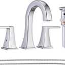 Widespread Bathroom Faucet - 3 Hole, 2 Handle with Pop-up Drain and Water Supply Lines, Stainless Steel for Vanity and Farmhouse Sinks, Chrome