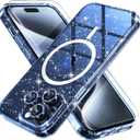 Choiche for iPhone 15 Pro Max Case Magnetic, Women Clear Glitter Bling Sparkly Case, [3xDiamond Camera Lens Protectors] [2xTempered Glass Screen Protectors] [Compatible MagSafe] (Glitter Blue)