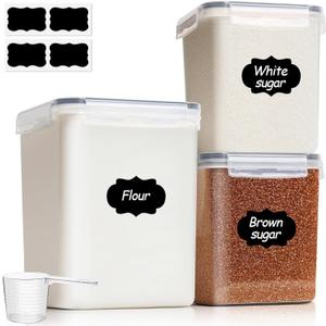 ComSaf Flour Sugar Storage Containers Set of 3 (5.2L/175oz) (2.5L/84oz*2), Large Airtight Food Storage Containers with Lids, Plastic Canisters Sets for Kitchen, Pantry Organizers for Rice and Baking