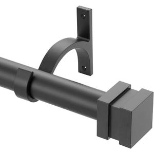 Matte Black Curtain Rods 36-72" - Heavy Duty 1 Inch Diameter Single Rod, Adjustable Window Drapery Rod With Square Finial, Decorative