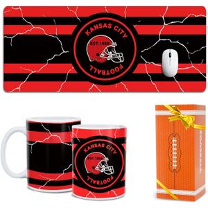 Football Fan Coffee Mug Cup and XL Gaming Mouse Pad Set Kansas City Desk Mat Themed Merch Shop Men Women Sport Stuff Gear Apparel Chiefs Team Decor Dad Boyfriend Bf Birthday Cool Christmas Xmas Gift
