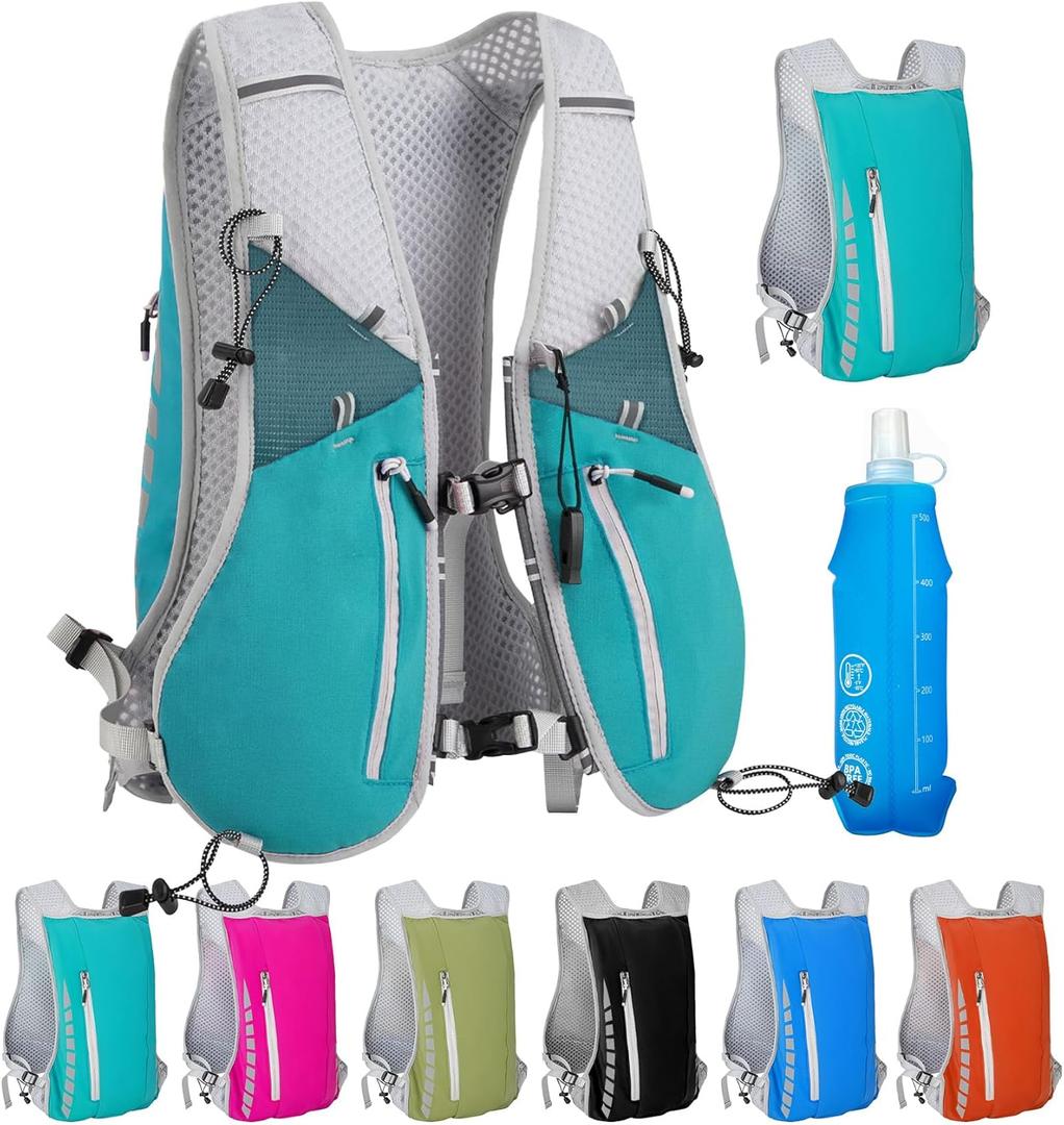 Hydration Running Vest for Women Men,Lightweight Breathable Reflective Hydration Pack with 500ml Water Bottle,Hydration Vest Pack Backpack for Hiking,Camping,Trail Running,Cycling,Race,Marathon (673RV-Emerald)