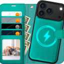 OCASE for iPhone 17 Pro Max Detachable Wallet Case with Card Holder, 2 in 1 PU Leather Flip Folio with RFID Blocking Stand Wrist Strap Shockproof Phone Cover 6.9 Inch 2025, Blue Green