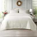 KASENTEX King Quilt Set 104"x90"  Soft Washed 3-Layer Lightweight Bedspread, Minimalist Nordic Design, All-Season Spring & Summer Quilt Set (1 Quilt + 2 Pillow Shams),Cream White