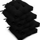 Downluxe Indoor Chair Cushions for Dining Chairs, Tufted Overstuffed Textured Kitchen Chair Pads with Ties and Non-Slip Backing, 15.5" x 15.5" x 4", Black, 6 Pack