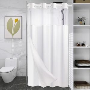 WONICY No Hook Small Shower Curtain with Snap in Liner, Polyester Textured Shower Curtain with Liner Set, Waterproof Washable Short Shower Curtains for Stall, 36Wx74H, White