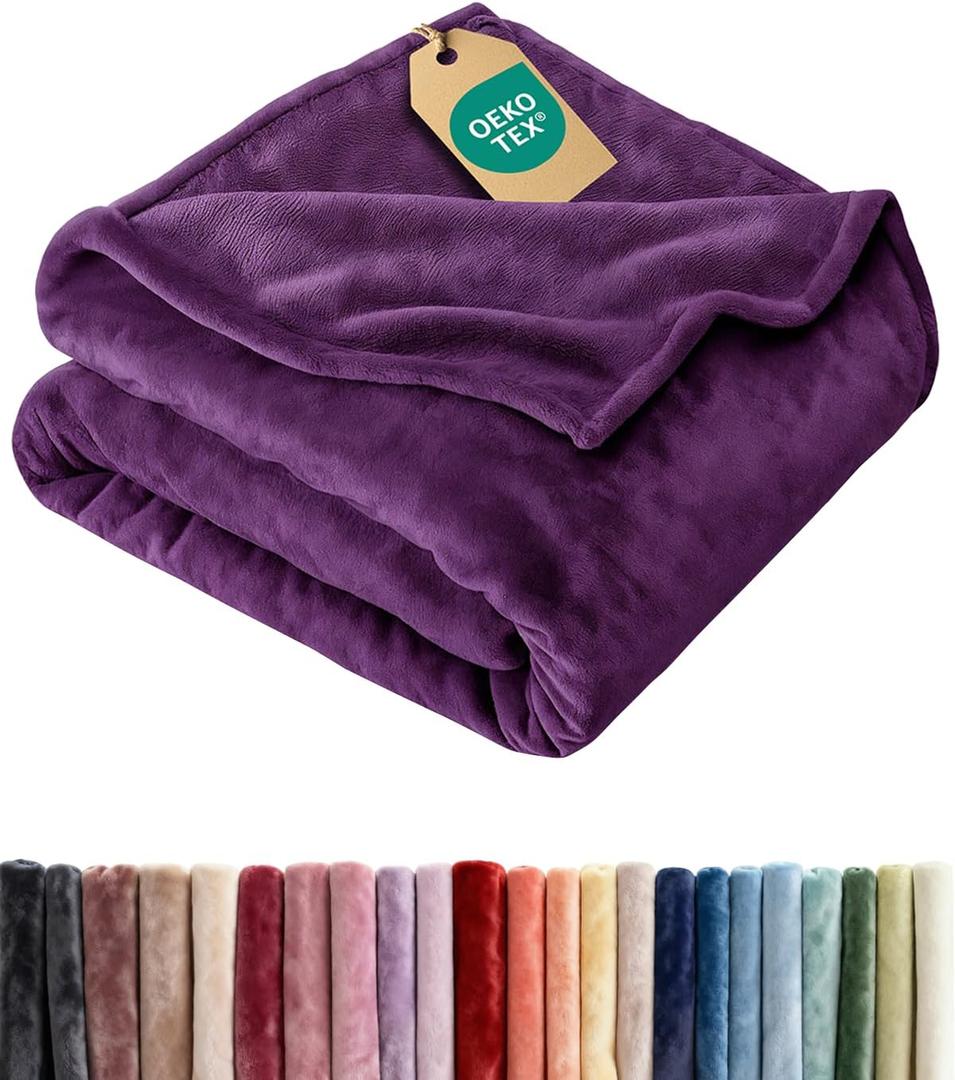 Ultra Soft Fleece Blanket Throw Size - Flannel Fleece Luxury Throw Blanket - Lightweight for Couch Bed Chair - Thick, Warm and Breathable - All Season Cozy Anti-Static Microplush Bedding, Purple