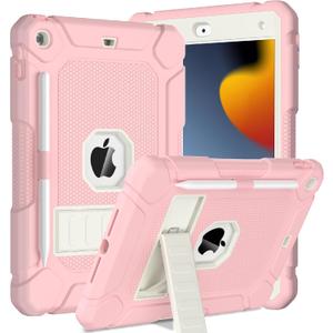 BMOUO Case for iPad 9th 8th 7th Generation (iPad 10.2 inch, 2021/2020/2019), Shockproof Protective iPad 10.2 Case with Built-in Stand/Pencil Holder, Pink