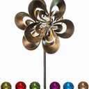 SteadyDoggie Wind Spinner - Garden Decor Spinners with Solar Powered Multi-Color LED Glass Ball Light - Dual Direction Kinetic Metal Copper Bronze Windspinners 6ft Tall Flower Sculptures for Outdoor