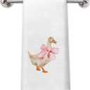 Coquette Pink Bow Duck Kitchen Towels, Ducks Lover Gifts Dish Tea Towels for Kitchen Decor, Duck Gifts for Women Decorative Hand Towels for Bathroom, 16x24 Inch