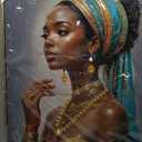 DRLWGTY Framed Elegant Black Woman Wall Art Modern Portrait Painting with Hand-Applied Gemstone Details, Large Canvas Artwork for Bedroom Living Room,Ready to Hang, 36"L x 24"W