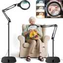 Large 30X 10X Floor Magnifying Glass with Light and Stand,2 in 1 Adjustable Height Floor Magnifying Lamp,Lighted Magnifiers for Hands Free Close Work, Sewing,Crafts, Reading,Hobbies