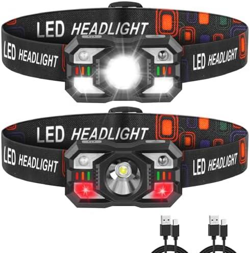 Staaricc Headlamp Rechargeable, LED Headlamp with Red Light, 2Pack Headlamps for Adults, Head Lamps LED Rechargeable, Headlight Motion Sensor, Head Lights for Forehead Hardhat Running Hunting Camping