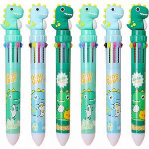 Cute Kawaii Dinosaur 10-in-1 Multicolor Pens, 10 Colors Cartoon Animals Ballpoint Pens, Novelty Fun Office Writing Stationery Supplies Gifts, 6 Pack