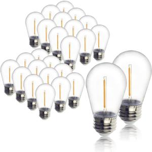 48-Pack S14 Outdoor String Light Bulbs for Patio Lights, 2200K, 1W | Plastic outdoor indoor S14 string bulbs for decoration, 11W Equivalent, 120V, E26 base warm white edison bulbs waterproof