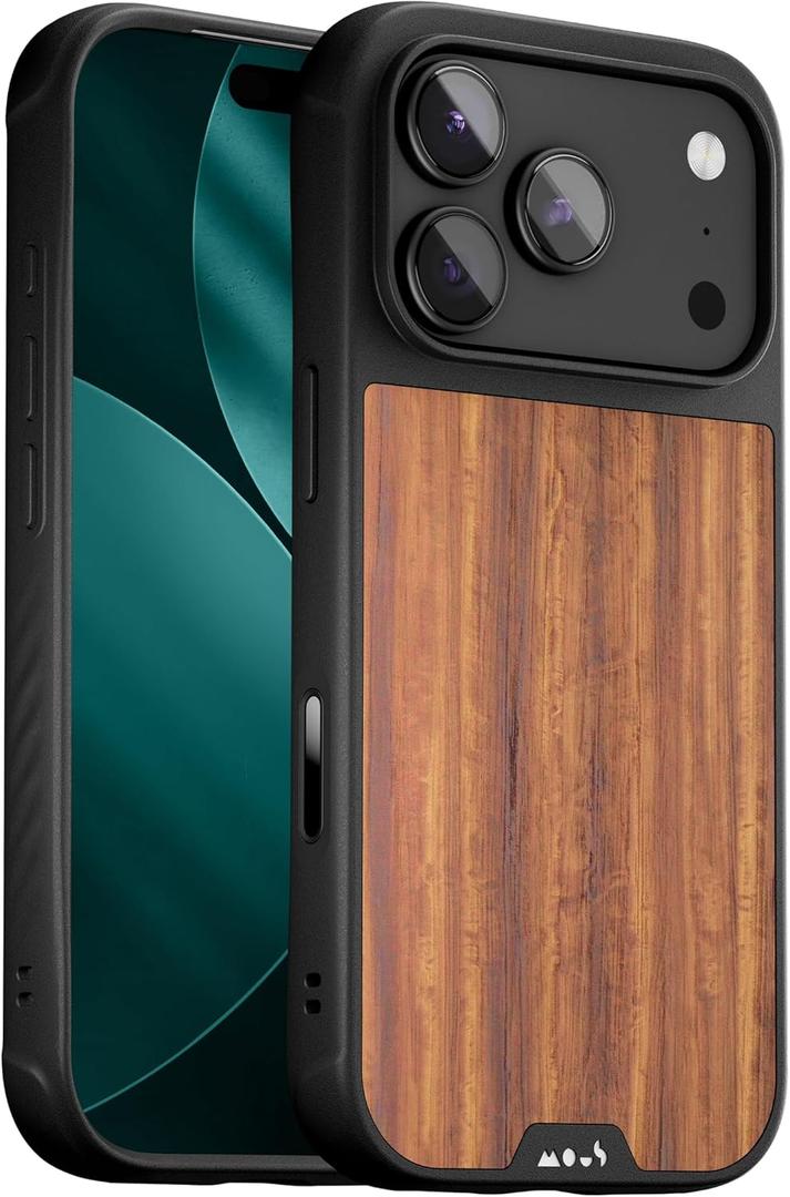 Mous for iPhone 17 Pro Case, Compatible with MagSafe - Limitless - Protective Walnut Cover for iPhone 17 Pro - Shockproof, Full Camera Protection, Anti-Scratch Back, Brown