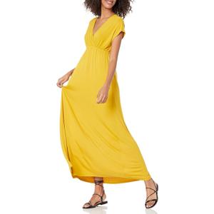 Amazon Essentials Women's V Neck Short Sleeve Waisted Maxi Dress, 