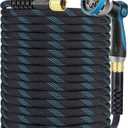 Garden Hose Non-Expandable 100 ft, Lightweight Flexible Water Hose with 10 Function Spray Nozzle, Outdoor Leak Proof, Kink-Free, Portable Hose for Yard, Lawn, Camper, High-Density Fabric, Black Blue