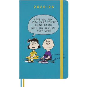 Moleskine Limited Edition Peanuts 'Charlie & Lucy' 18 Month 2025-2026 Weekly Planner, Hard Cover, Large (5" x 8.25"), Reef Blue, 208 pages
