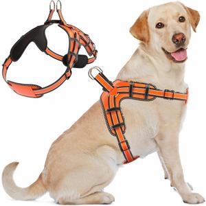 Dog Harness for Large Dogs Back D-Ring Control No Choking Pressure-Free Chest Design Comfortable Padded Adjustable Reflective Vest Harness for Daily Walks Training Easy Control Outdoor Use Secure Fit (Orange)